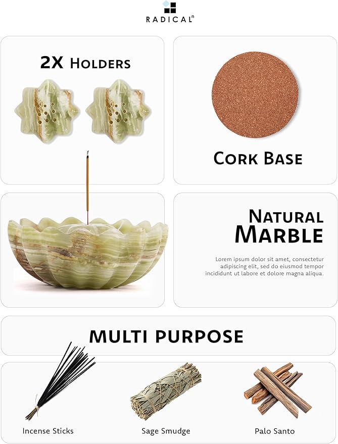 Radicaln Marble Incense Holder 5.5" Inches Green Handmade Palo Santo Stick for Home Décor, Modern Incense Holder for Sticks, Citronella incenses Stick for Room & Office Aromatherapy