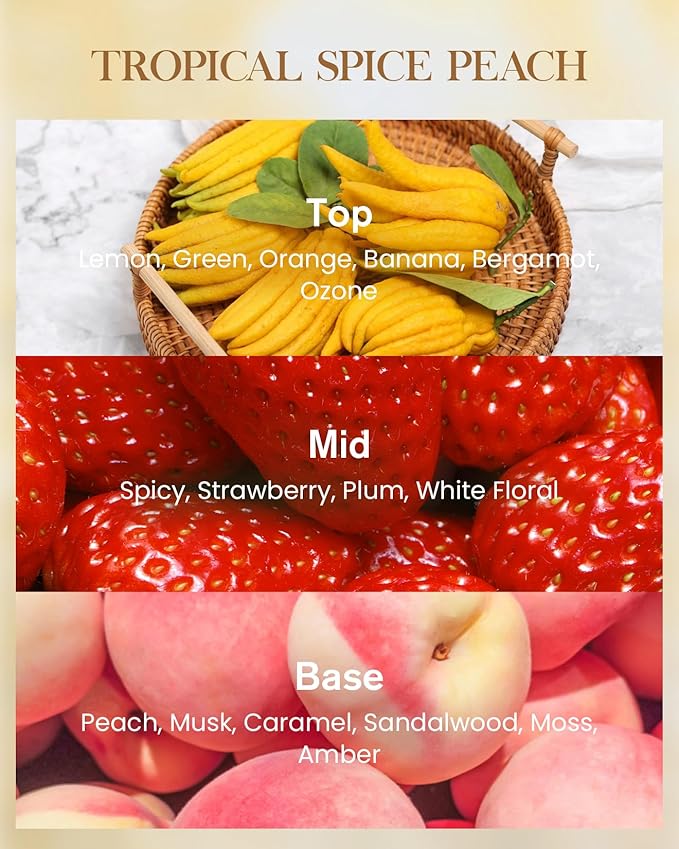 M&SENSE Tropical Spice Peach Scented 35oz 150H Burn Time, 3-Wick Natural Aromatherapy Candle Highly Scented Long Lasting, Home Fragrance Housewarming Gifts New Home Gift Ideas