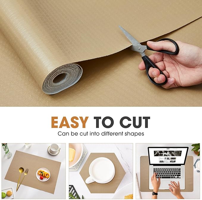 Shelf and Drawer Liner, Kitchen Cabinet Liners Non-Adhesive Thick Non-Slip Waterproof Washable Fragrant Mats Protect Dresser Shelves Cupboard Bathroom Cabinets, Beige, 12 in X 30 FT