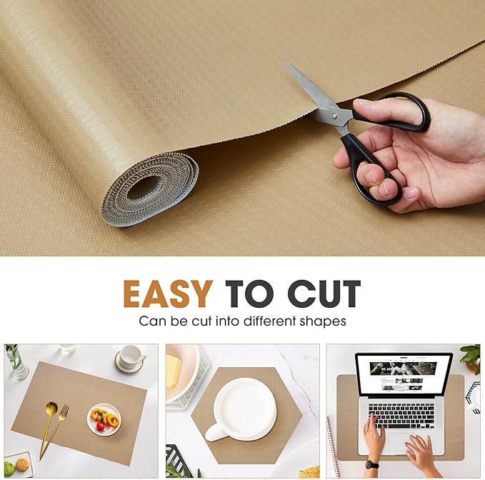 Shelf and Drawer Liner, Kitchen Cabinet Liners Non-Adhesive Thick Non-Slip Waterproof Washable Fragrant Mats Protect Dresser Shelves Cupboard Bathroom Cabinets, Beige, 12 in X 20 FT