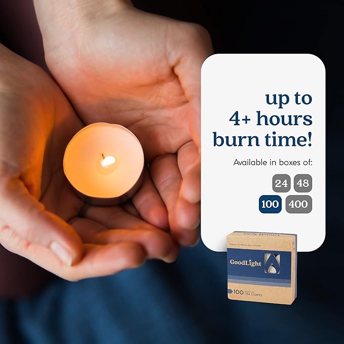 GoodLight Unscented Vegan and Paraffin-Free Tea Light Candles (100 Candles)