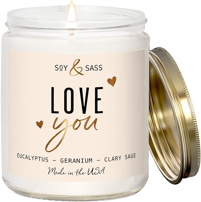 Valentines Day Gifts for Her, Valentine Candles -"I Love You" Candle, w/Eucalyptus & Geranium I I Love You Gifts for Her I Valentines Day Candle for Wife, Girlfriend I 9oz, 50Hr Burn, USA Made