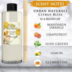 Urban Naturals Reed Diffuser Oil Refill Citrus Bliss with Mandarin, Grapefruit, Lemon Water, Clementine, Green Notes 8 oz + Free Reed Sticks, Made in The USA