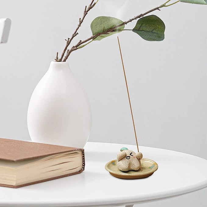 Handmade Ceramic Incense Holder for Sticks, Incense Plate for Stick with Ash Catcher Anti-ash, Incense Burner for Meditation Yoga Spa Aromatherapy Home Room Decor Easily Grab Ash