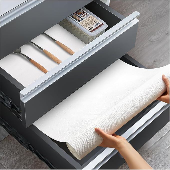 Shelf and Drawer Liner, Kitchen Cabinet Liners Non-Adhesive Non-Slip Waterproof Washable Mats, Protect Dresser Shelves, White, 18 in X 20 FT