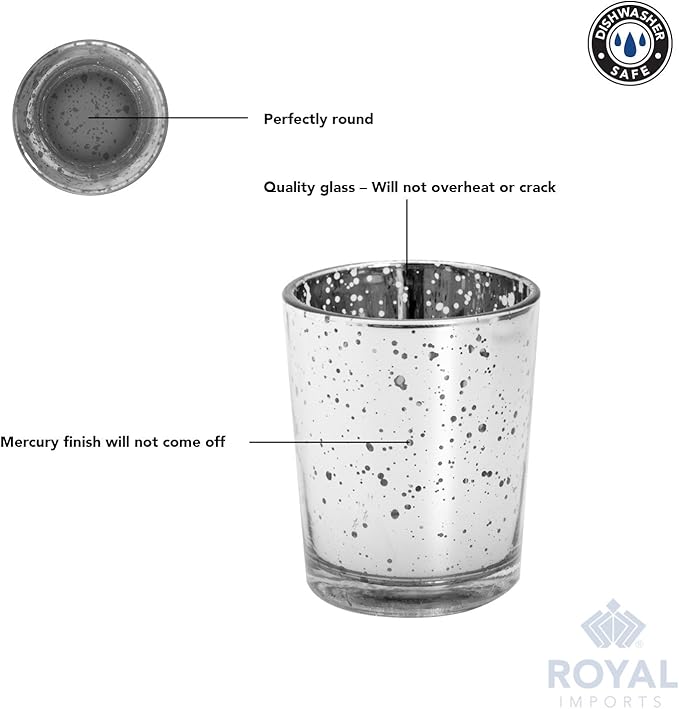 Royal Imports Silver Mercury Glass Votive Candle Holder, Table Centerpiece Tealight Decoration for Elegant Dinner, Party, Wedding, Holiday, Set of 24 (Unfilled)