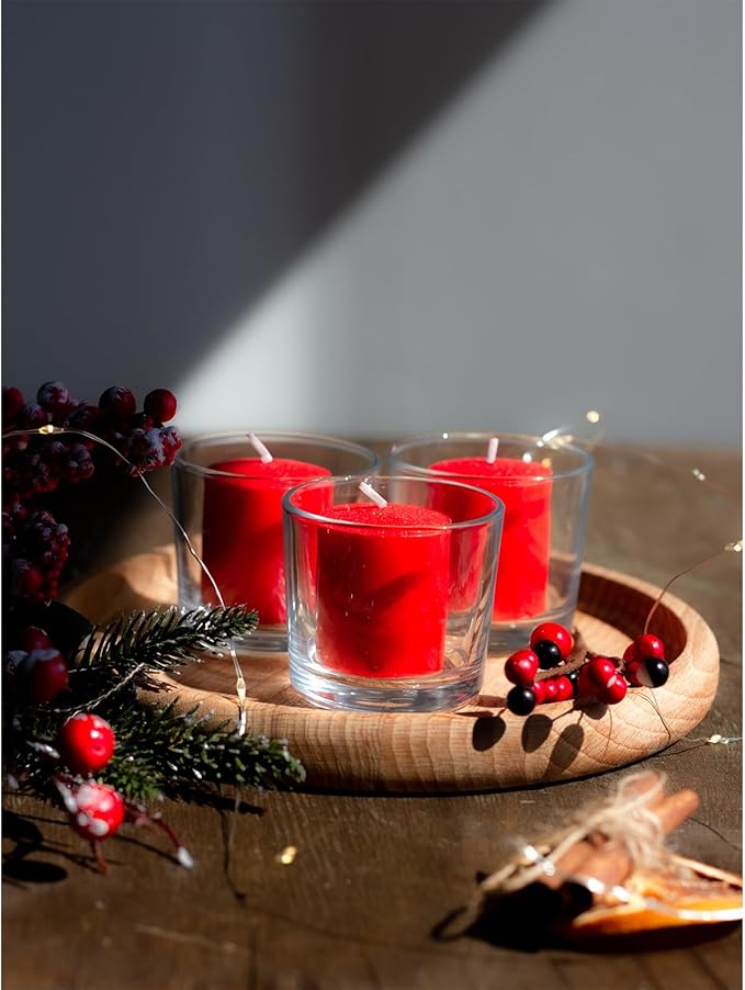 CANDWAX 15 Hour Votive Candles Set of 36 - Red Unscented Christmas or Luminaries - 1.5x1.7 inch