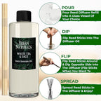 Urban Naturals Reed Diffuser Oil Refill White Tea Sage with Bergamot, Soft Herbal Notes 8 oz + Free Reed Sticks, Made in The USA