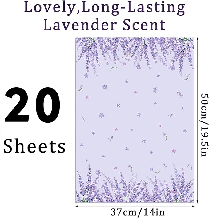 Eersida 20 Sheets 14 x 19.5 Inch Scented Drawer Liners for Dresser Non Adhesive Fragrant Drawer Liners Paper for Bedroom Kitchen Cabinet Home Shelf Closet (Lavender)