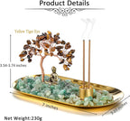 Jovivi Crystal Incense Holder for Sticks, Tiger Eye Healing Crystal Stone Money Tree Buddha Statue Set Incense Burner, Incense Trays for Wealth, Good Luck,Yoga Meditation Home Decor