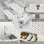 Drawer and Shelf Liner, Non-Slip Kitchen Cabinet Liners Non-Adhesive Thick Strong Grip Waterproof Washable Mats Protect Dresser Shelves Cupboard Bathroom Cabinets, Polka Dot, 18 in X 10 FT