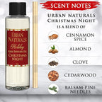 Urban Naturals Reed Diffuser Oil Refill Christmas Night, Cinnamon, Pine, Sweet Berries, Cozy Holiday Fragrance, 4 oz + Free Reed Sticks, Made in The USA
