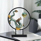Chinese Ceramic Dragon Statue Backflow Incense Burner Sculpture with USB Power, LED Light Ring,Adjustable Brightness (BJL002)