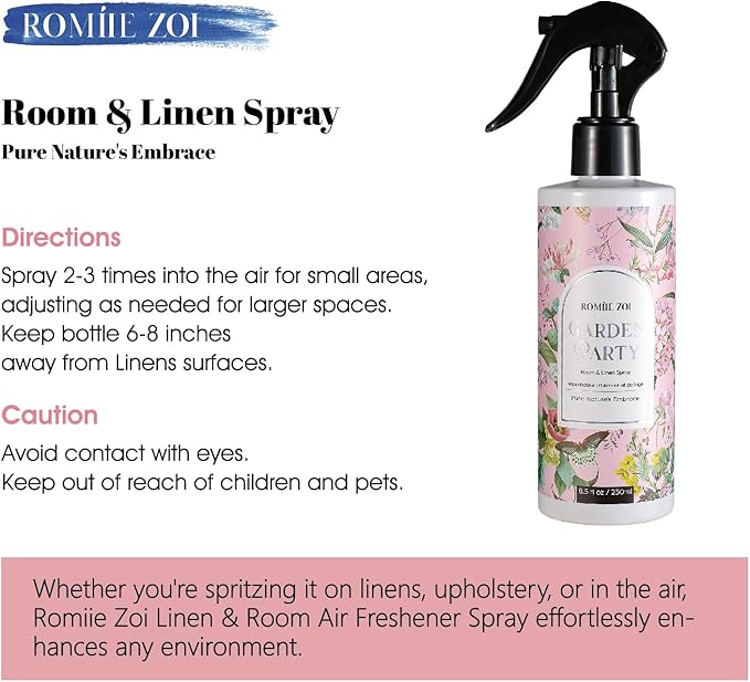Linen & Room Air Freshener Spray Room Mist, with Natural Plant Extract - Garden Party - 8.5 FL OZ.