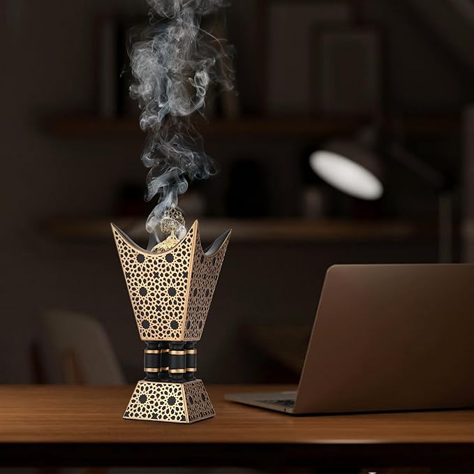 Bakhoor Incense Burner, Oud Frankincense Resin Burner 8.85Inches Tall,Charcoal Incense Burner - for Yoga, Spa Aromatherapy, Office & Home Decor (Trophy Shape) (Black)