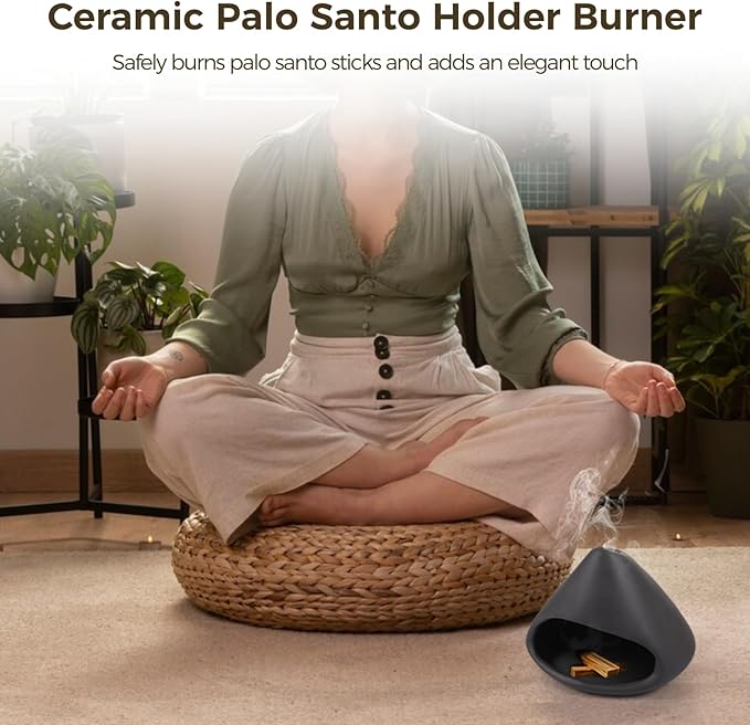 Ceramic Palo Santo Holder Burner, Triangular Incense Burner for Cones and Sticks, Ceramic Smudge Bowl, Elegant Sage Tray, Small Ash Catcher Ideal for Home Decor and Meditation
