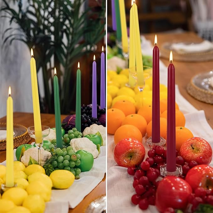 24 Pack 10" Tall Colored Taper Candles, Dripless Unscented Colorful Candlesticks for Birthdays Dinner Party Home Décor, Long Burning Spell Chime Candles for Witchcraft Ritual Prayer Meditation