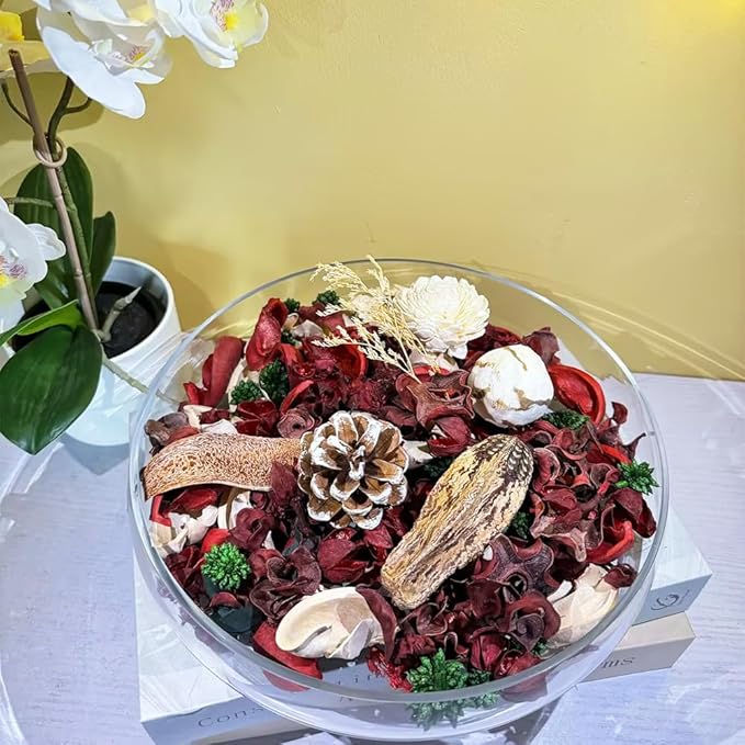 Qingbei Rina Christmas Potpourri,Cinnamon and Apple Scented Holiday Potpourri Bowl Filler.Dried Flowers. Homeragrance Sachet of Petal, Vase Filler Winter Decor.Bulk14 oz(Red)