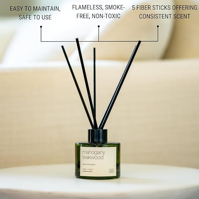 Craft & Kin Reed Diffuser Set Oakwood, Mahogany & Vetiver, Fall Reed Diffusers for Home, Fragrance Diffuser Sticks, Oil Diffuser Sticks, Oil Diffuser with Sticks, Reed Diffuser for Men