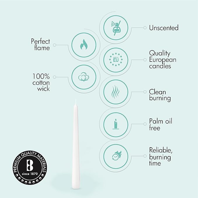 BOLSIUS White Taper Candles - Bulk Case of 4 Packs = Total 120 Candles - 8 Hours - Premium European Quality - Consistent Smokeless Flame - Unscented Dripless Candlesticks