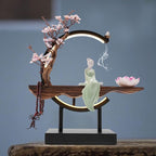 Backflow Incense Holder Incense Burner with Adjustable LED Light Ring Chinese Style Handmade Flower Censer,Compatible with Cone and Stick Incense (C)