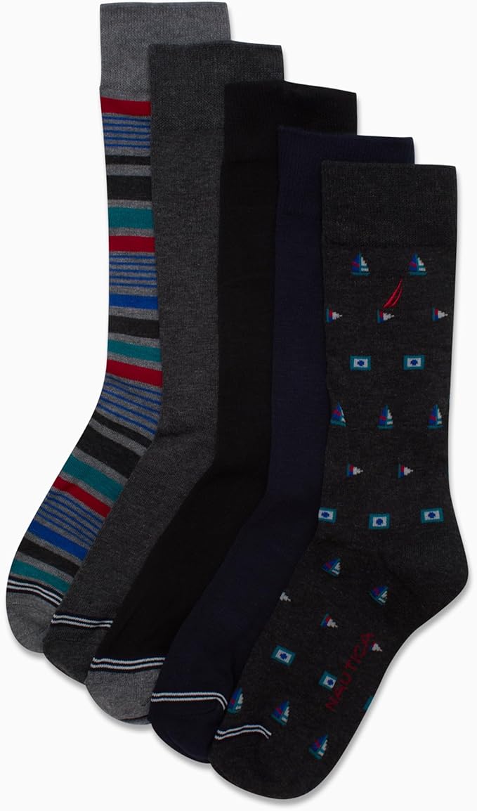 Nautica Mens Dress Socks - 5 Pack Breathable Comfort Stretch Crew-Length Work Socks for Men for Business Formal Wear (6-12.5)