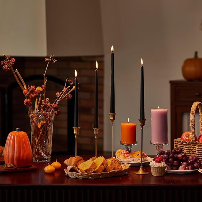 New Burning Formula Unscented Dripless 10-Inch Taper Candles Set of 12 - Black, for Wedding, Dinner - Smokeless, Long Burning - Hand Poured, Colored Tall Candlesticks - Negro