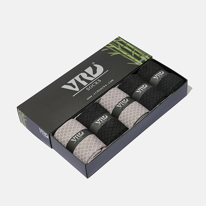 VRD Men’s Dress Socks, Bamboo 5-Pack Mens Socks, Mid Calf Length, Crew Socks Gift for Men Shoe Size 8-13