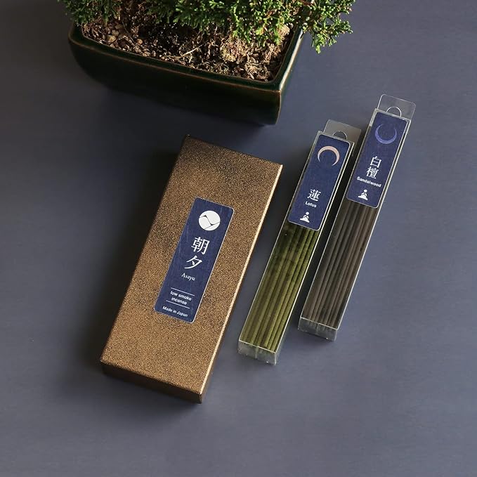 Asayu Japan Low Smoke Incense Sticks - Yoga Set (Lotus + Sandalwood), 40gr (Each Scent 20g), for Yoga, Zen Meditation and Relaxation - Smokeless for Less Irritation