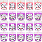 20 Packs Unscented Christmas Advent Votive Candles in Glass, Small Natural Soy Wax Colored Candles with 20pcs Stickers of Hope, Peace, Joy and Love - 5 Pink and 15 Purple