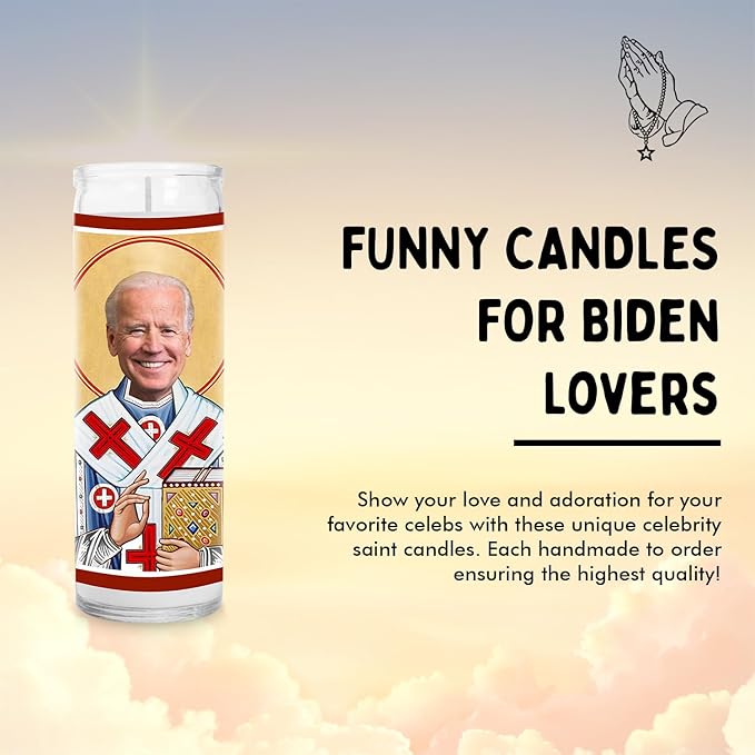 Biden Celebrity Glass Jar Candle – Unscented Handmade Soy Wax Votive Candle – Unique Gift for Public Figure Fans – Home Decor Collectible for Living Room & Office – 8 Inch