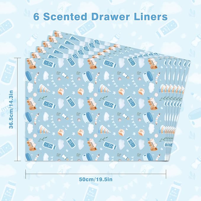 SCENTORINI Scented Drawer Liners for Dresser, Baby Powder Scent Drawer Paper Non-Adhesive, 14.3 x 19.6 Inch 6 Sheets, Shelf Liners for Bedroom Kitchen Cabinets Closet