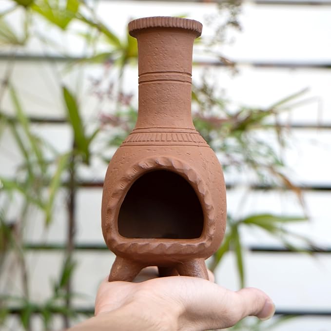 Handmade Terracotta Palo Santo Holder Burner for Smudging and Meditation - Mexican Style Chiminea Clay Incense Dish for Wiccan Altar and Negative Energy Cleansing