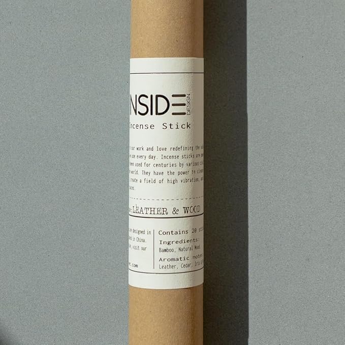 Leather & Wood Incense Sticks – 11 Inch Bamboo and Natural Wood Blend – Clean-Burning, Low Smoke – 1 Hour Burn Time – 20 Sticks.