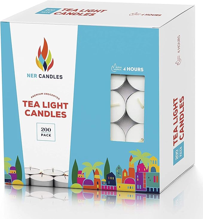 50 Unscented Tea Lights Candles White, Smokeless, Dripless & Long Lasting Paraffin Small Votive Mini Tealight Candle for Home, Pool, Shabbat, Weddings & Emergencies (50-Pack)