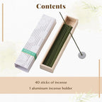 Hasegawa Hyakurakuko Premium Japanese Sandalwood Incense - Long Type, 40 Sticks with Aluminum Holder, 20-30 Min Burn Time, Made in Japan 線香 百楽香 (White Sage)