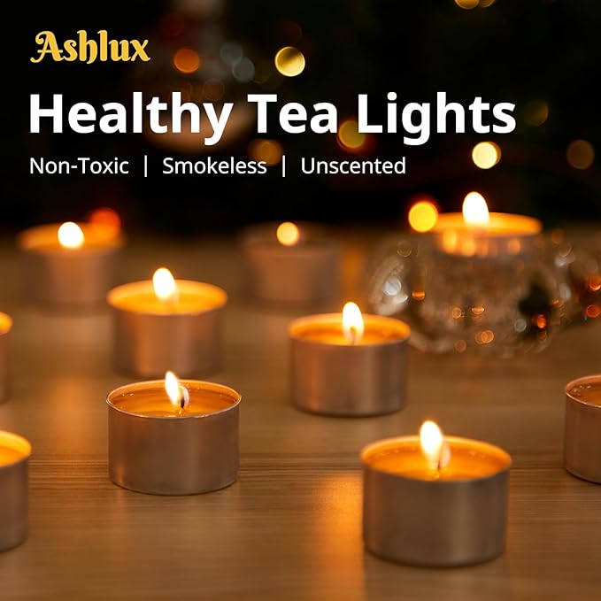 Unscented Palm Tea Lights Candles 100 Pack Bulk, 8 to 9 Hours Long Burning White Tea Lights,Non-Paraffin, Smokeless, Mini Tealight Candles for Wedding, Christmas Lights, Party, Power Outages