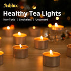 Unscented Palm Tea Lights Candles 100 Pack Bulk, 8 to 9 Hours Long Burning White Tea Lights,Non-Paraffin, Smokeless, Mini Tealight Candles for Wedding, Christmas Lights, Party, Power Outages