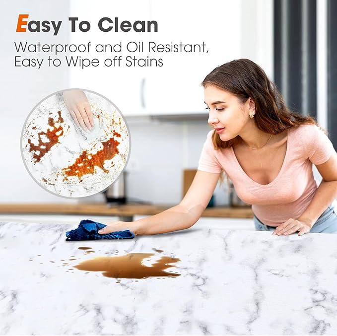Drawer and Shelf Liner, Non-Slip Kitchen Cabinet Liners Non-Adhesive Thick Strong Grip Waterproof Washable Mats Protect Dresser Shelves Cupboard Bathroom Cabinets, White Marble, 24 in X 10 FT