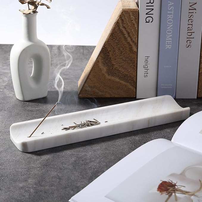 Koville Marble Incense Holder, Incense Holder for Sticks, Incense Sticks Holder Ash Catcher for Meditation Yoga SPA, Natural Stone Incense Burner, Home Table Decor (White)
