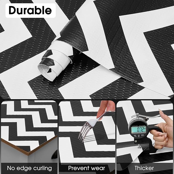 Drawer and Shelf Liner, Non-Slip Kitchen Cabinet Liners Non-Adhesive Thick Strong Grip Waterproof Washable Mats Protect Dresser Shelves Cupboard Bathroom Cabinets, Chevron, 12 in X 20 FT
