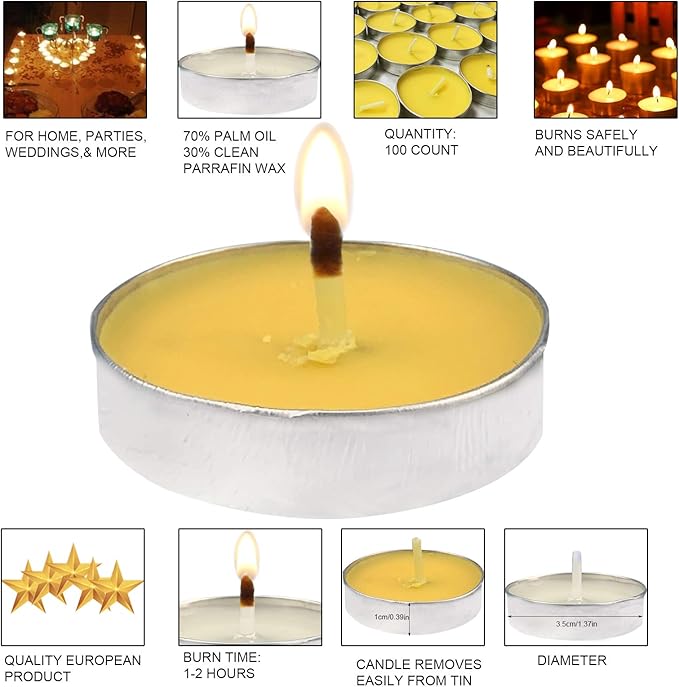 OUO Tea Lights - 50 Pack Smokeless, Dripless & Long Lasting Mini Tealight Candles for Mood, Dinners, Parties, Home Decoration, Wedding, Crafts (White)