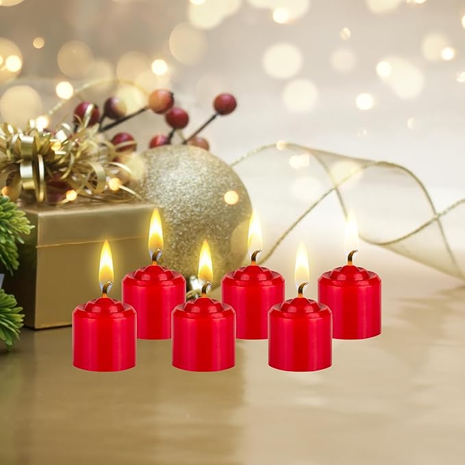 Mega Candles 12 pcs Unscented Red Votive Candles, Hand Poured Wax Candle 10 Hours 1.38 Inch x 1.5 Inch, Home Décor, Wedding Receptions, Centerpieces, Occasions, Events, Festivities, Meditations