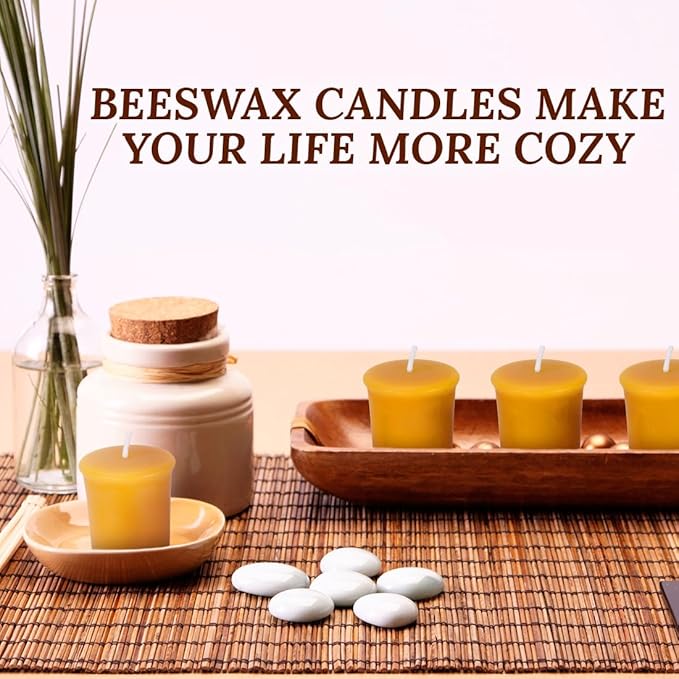 18PCS Pure Natural Beeswax Votive Candles Bulk, Unscented Handmade Candles for Home Décor, Room, Party, Spa, Gift - 15 Hour Burn Time