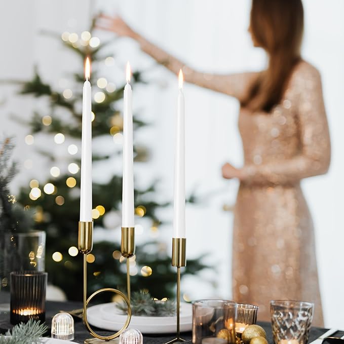 30 Pack White Taper Candles - 10 inch Dripless, Smokeless & Unscented | Long Burning 8 Hours | Hand Poured Tall Candlesticks | Bulk Decorative Candles for Home, Weddings & Parties