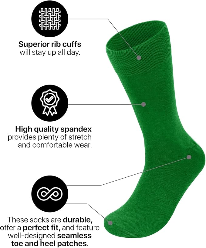 Feraricci Solid Color Casual Dress Socks for Men - Colorful & Comfortable Crew Socks
