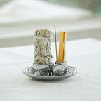 4 in 1 Incense Holder, Ceramic Incense Stick and Palo Santo Holder,Sage Holder for Burning- 5.5" Ceramic Ash Catcher Tray for Meditation and Yoga Room (Silver)