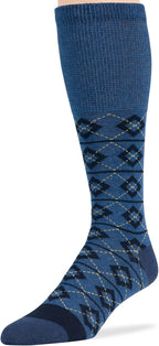 7BigStars Men Diabetic Loose Dress Business Cotton Mid Calf Socks - 5 Pack Big Tall - Geometric, Argyle, Stripe - Sock Size 13-15 Shoe Size 12-15 XL Dark Navy, Denim Blue