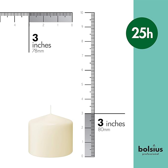 BOLSIUS 6 Ivory Pillar Candles Bulk - 3x3 Inches Candle Set - 25+ Hours Clean Burning - No Palm Oil - 0% Animal Fat - Premium European Quality - Unscented Dripless Dinner Pillars