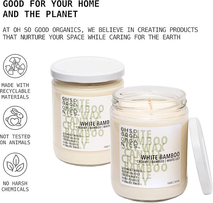Scented Soy Wax Candle for Home, White Bamboo Candle and Lily, Essential Oils, Soy Candles Non Toxic, Aromatherapy Candles, 16oz, 60 Hours Burn Time, Fresh Bamboo and Green Floral Scent